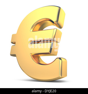 Golden valuta euro segno bianco su sfondo isolato. 3d Foto Stock