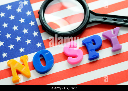 No Spy Schriftzug auf USA-Fahne, No Spy Abkommen Foto Stock