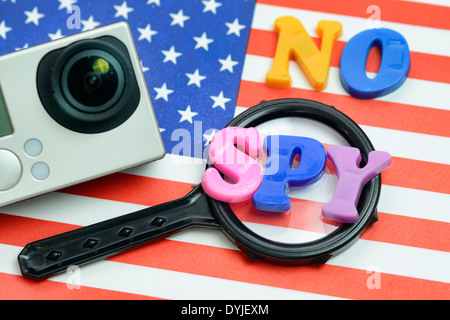 No Spy Schriftzug auf USA-Fahne, No Spy Abkommen Foto Stock