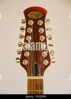 Testa-stock di stringa 12 Stagg elettro/chitarra acustica che mostra chrome piroli e dado - Vista frontale - colore Foto Stock