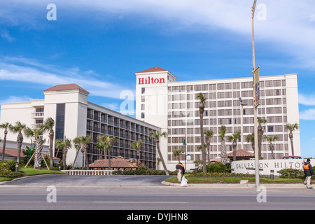 Hotel Hilton sul Seawall boulevard in Galveston Foto Stock