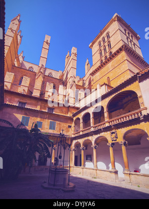 Patio interno della cattedrale di Palma di Maiorca, isole Baleari, Spagna Foto Stock