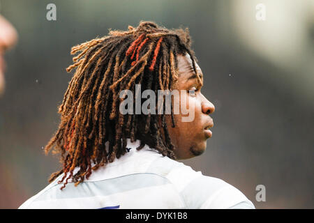 Northampton, Regno Unito. Xx Apr, 2014. Marland ha yarde di London Irish durante la Aviva Premiership match tra Northampton santi e London Irish a Franklin's Gardens. Punteggio finale: Northampton Santi 36-21 London Irish. Credito: Azione Sport Plus/Alamy Live News Foto Stock