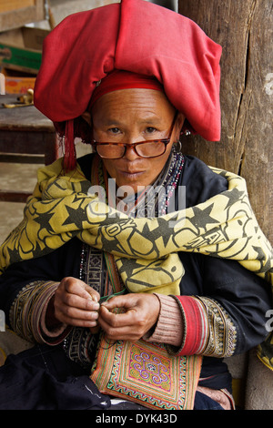 Red Dao donna ricamatori Ta Phin village, Sapa (Sa Pa), il Nord Vietnam Foto Stock