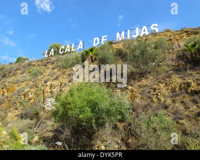 Una vista di segno a La Cala de Mijas sulla Costa Del Sol Foto Stock