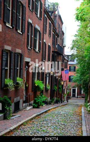 Storica Acorn Street su Beacon Hill nel centro cittadino di Boston Massachusetts MA Foto Stock