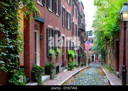 Storica Acorn Street su Beacon Hill nel centro cittadino di Boston Massachusetts MA Foto Stock