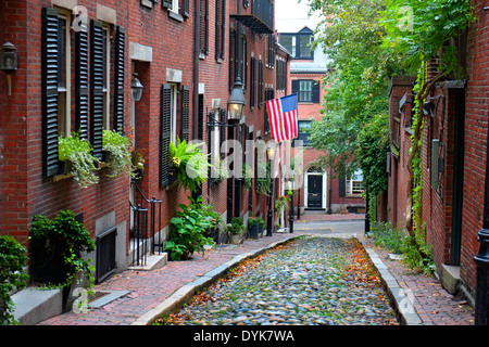 Storica Acorn Street su Beacon Hill nel centro cittadino di Boston Massachusetts MA Foto Stock