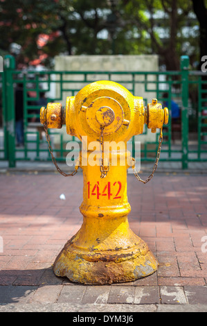 Giallo idrante di fuoco su un Hong Kong street Foto Stock