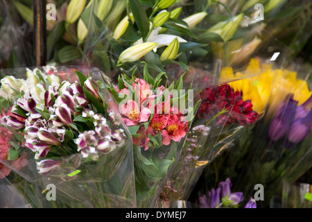 Colorati misti bouquet di fiori per la vendita nel display esterno Foto Stock