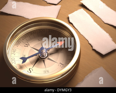 La bussola indica la direzione migliore per prendere. Il vostro testo bianco su pezzi di carta. Percorso di clipping incluso. Foto Stock