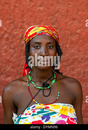 Rifugiato Mundimba donna angolana guerra civile, Opuwo, Namibia Foto Stock