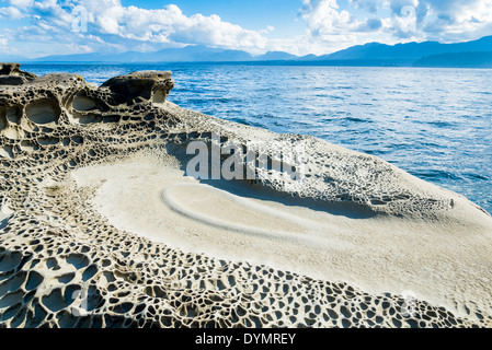 Onda di arenaria erosa, Heron rocce, Hornby Isola, British Columbia, Canada Foto Stock