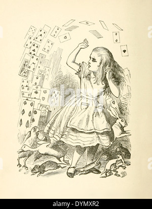 John Tenniel (1820-1914) illustrazione da Lewis Carroll Alice nel Paese delle Meraviglie", pubblicato nel 1865. Alice e le carte di gioco Foto Stock