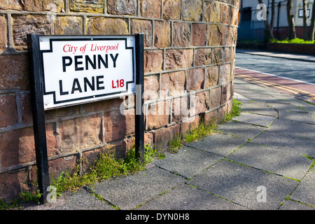 Penny Lane a Liverpool. La strada è stata immortalata in una canzone di 'Beatles". Foto Stock