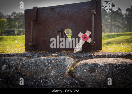 Prima Guerra Mondiale trincea fase di cottura scudo, Vimy Ridge trincea conservazione, Francia Foto Stock