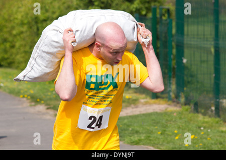 Mondo del carbone che trasportano campionato, Gawthorpe, West Yorkshire, lunedì di Pasqua 2014 maschio atleti in gara Foto Stock