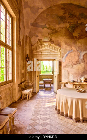 L'Italia,Veneto, Malcontenta di Mira, all'interno di Villa Foscari (La Malcontenta), l'architetto Andrea Palladio. Gli affreschi sono realizzati da Battista Franco e Giambattista Zelotti. Foto Stock