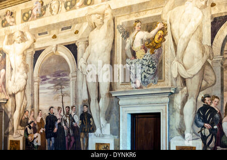 L'Italia,Veneto, Caldogno, Ville Palladiane del Veneto, il sale di Villa Caldogno Nordera, architetto Andrea Palladio. I dipinti ad affresco sono realizzati da Giovanni Fasolo e Battista Zelotto. Foto Stock