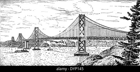 Golden Gate Bridge di San Francisco, California, Stati Uniti d'America, illustrazione da enciclopedia sovietica, 1938 Foto Stock