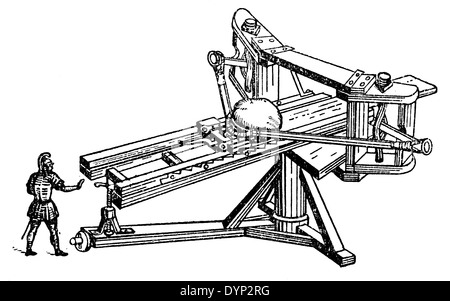 Catapulta, antica artiglieria, illustrazione da enciclopedia sovietica, 1926 Foto Stock