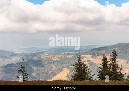 Vista panoramica di Beskid montagne dalla cima del Racza Wielka Foto Stock