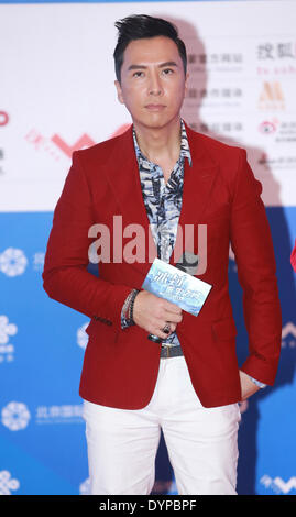 Pechino, Cina. 22 apr 2014. Attori Donnie Yen, Simon Yam, Huang Shengyi, Wang Baoqiang promuovere la pellicola Il Iceman Cometh 3D a Pechino in Cina il martedì 22 aprile, 2014. © TopPhoto/Alamy Live News Foto Stock