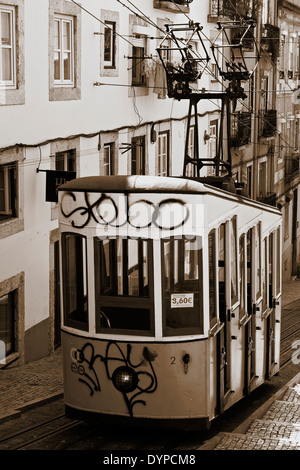 Elevador da Bica funicolare tram sulla Rua da Bica Duarte Belo Lisbona Portogallo Europa occidentale Foto Stock