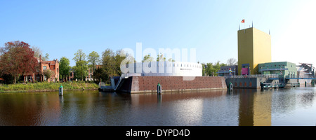 Panorama image of the Groninger Museum, the modernist contemporary art museum in Groningen, The Netherlands Foto Stock