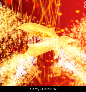 Golden Dolphin - un simbolo di amore e di devozione in oro spray e stelle su un fantastico sfondo di festa Foto Stock