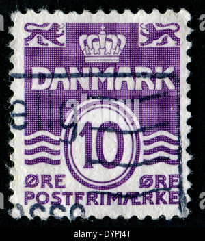 Danimarca - circa 1960 : un timbro stampato in Danimarca mostra 10 corone, serie, circa 1960 Foto Stock