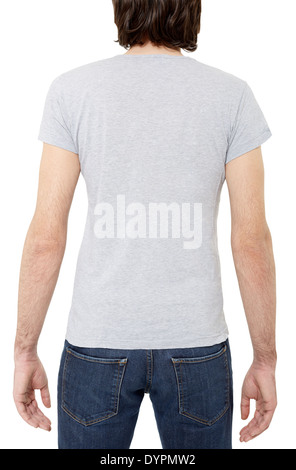 Uomo grigio che indossa la t-shirt Foto Stock