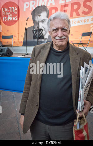 Milano, Lombardia, Italia. 23 apr 2014. Marco Ravelli durante la presentazione dell'Italia Elenco Tsipras in Piazza Affari (Borsa di Milano), il 23 aprile 2014. © Adamo di Loreto/NurPhoto/ZUMAPRESS.com/Alamy Live News Foto Stock