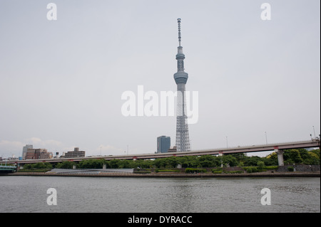Skytree torre e fiume Sumida, Tokyo, Giappone Foto Stock