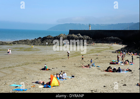 Binic beach a bassa marea,vicino a Saint-Brieuc, jetée de Penthièvre, Cotes-d'Armor,Bretagne,Brittany,Francia Foto Stock