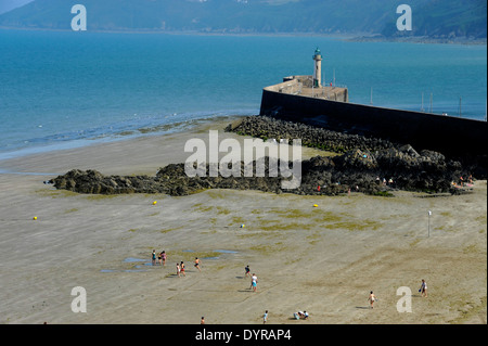 Binic beach a bassa marea,vicino a Saint-Brieuc, jetée de Penthièvre, Cotes-d'Armor,Bretagne,Brittany,Francia Foto Stock