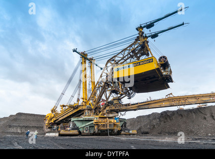 Benna colossale-Escavatore a ruote (BWE) KU 800 scavando sovraccaricare a Open-pit Lignite miniera di carbone, Boemia settentrionale, Repubblica Ceca Foto Stock