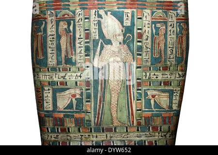 Dipinto di dettaglio sul coperchio di un sarcofago egiziano Foto Stock