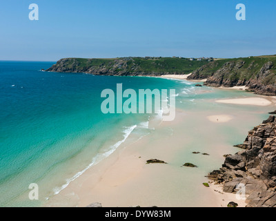 Pedn Vounder beach, al Porthcurno, Cornwall in Gran Bretagna Foto Stock