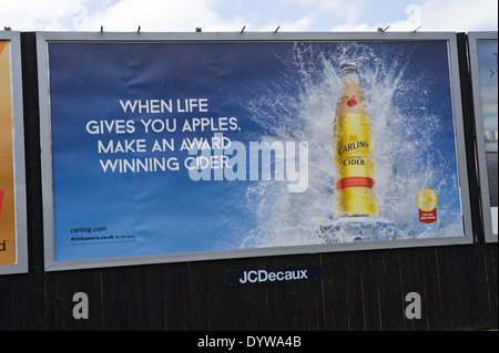 Il Carling sidro pubblicità Affissioni su strada JCDecaux sito in Newport South Wales UK Foto Stock