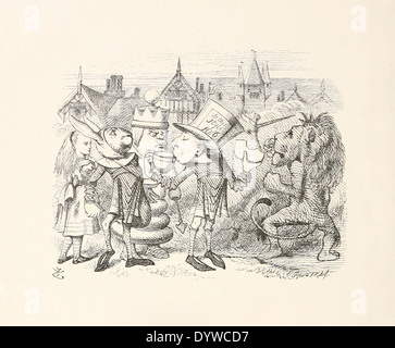 John Tenniel (1820-1914) illustrazione da Lewis Carroll 'Attraverso l' Looking-Glass pubblicato nel 1871. Hatta prendendo tè. Foto Stock