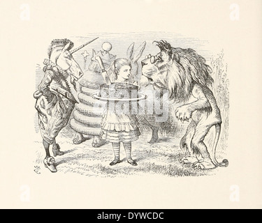 John Tenniel (1820-1914) illustrazione da Lewis Carroll 'Attraverso l' Looking-Glass pubblicato nel 1871. Torta, Lion e Unicorn Foto Stock