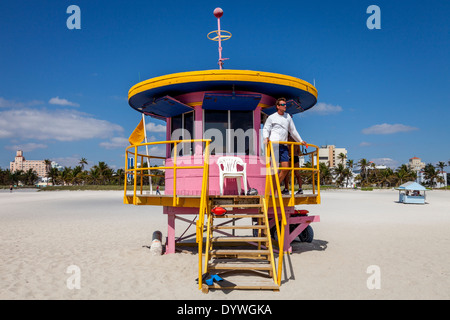 Art Deco Torre bagnino, South Beach, Miami, Florida, Stati Uniti d'America Foto Stock