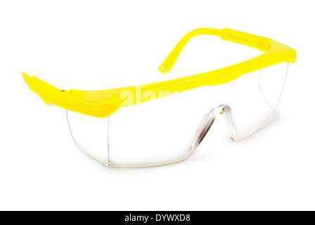 Occhiali di sicurezza su sfondo bianco Foto Stock