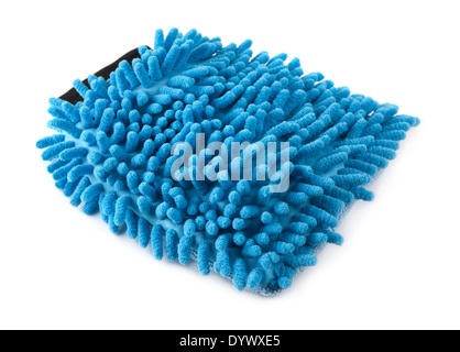 Guanto da bagno loofah blu su sfondo bianco Foto Stock
