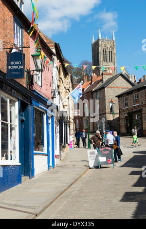 Ripida collina in Lincoln City Centre, Lincolnshire England Regno Unito Foto Stock