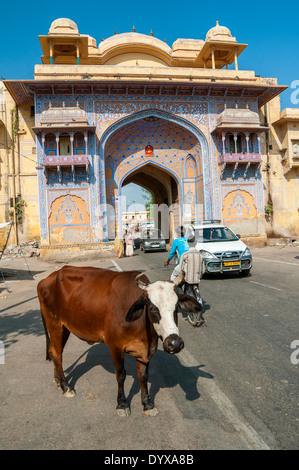 Cancello per il Palazzo di Città, Jaipur, Rajasthan, India, Asia Foto Stock
