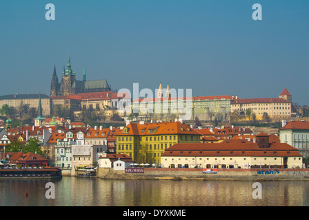 Hrad, il castello, Hergatova Cihelna edifici e altri edifici sulle colline in Hradcany e Mala Strana quartieri di Praga centrale Foto Stock