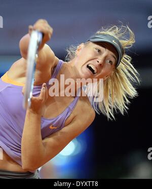 Stuttgart, Germania. 27 apr 2014. Maria Sharapova della Russia in azione contro Ana Ivanovic della Serbia durante la partita finale del WTA torneo di tennis a Stoccarda, Germania, 27 aprile 2014. Foto: BERND WEISSBROD/dpa/Alamy Live News Foto Stock