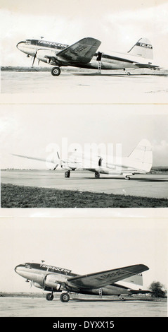 Questa immagine mostra il Curtiss C-47 Commando, un aereo utilizzato per il trasporto dall'esercito statunitense durante la seconda guerra mondiale. Raffigura anche il C-46 utilizzato dalla Transocean Air Lines, mostrando il suo ruolo nell'aviazione del dopoguerra e nel trasporto aereo civile. Foto Stock